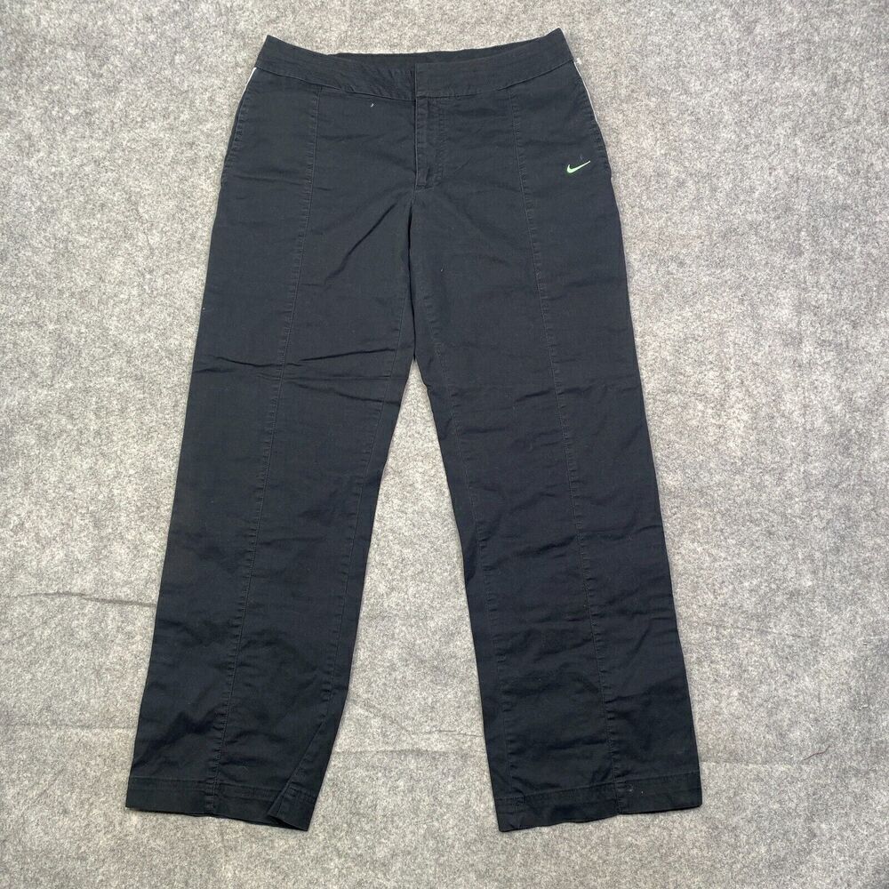 Vintage Nike Pants Straight Leg Size M 8-10 Womens Black Green Stripe Baggy
